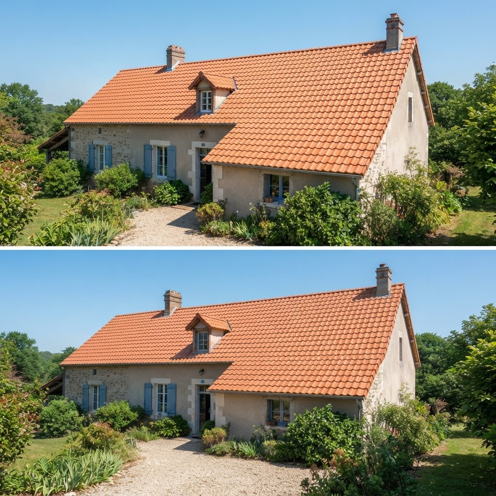 Toiture en tuiles terre cuite propre après rénovation